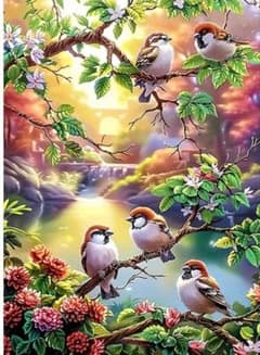 ダイヤモンドアート　鳥　風景　キット　ビーズアート　スズメ　景色　フィックス