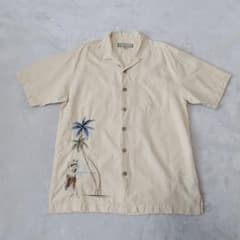デュークカハナモク フラガール 刺繍 アロハシャツ 生成り M　100%シルク デュークカハナモク フラガール 刺繍 アロハシャツ 生成り M 100