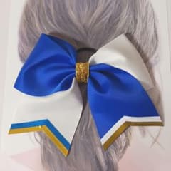 白×青×金ゴールドラメ☆チアダンスリボンヘアゴム - メルカリ