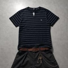 y2k 立体ボーダー キーネック Tシャツ 短丈 ボックスシルエット グランジ y2k 立体ボーダー キーネック Tシャツ 短丈 ボックスシルエット