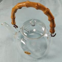 手作り耐熱ガラス製 ティーポット 竹製ハンドル