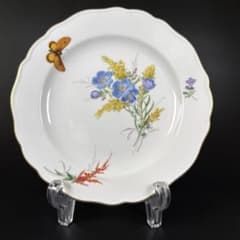 未使用 マイセン 金彩 自然主義 花 蝶 プレート(18cm)1枚②、1級品