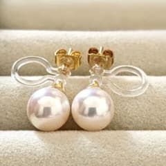 あこや真珠　ノンホールピアス　イヤリング　カラー良好　ホワイトピンク系　ゴールドのサムネイル