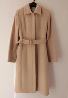 美品☆アンゴラ／ウール ステンカラー ロングコート ベージュ系 9号