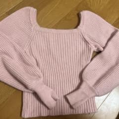 スクエアネック リブニット 長袖 ピンクのサムネイル