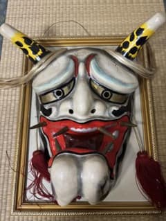 厄除け 鬼面 お面 壁掛け 額縁入り 伝統工芸 骨董品 インテリア 魔除け