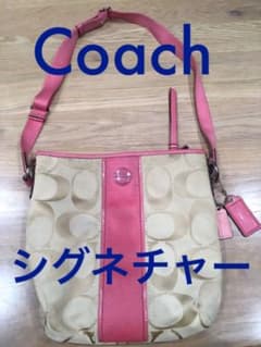 COACH コーチ シグネチャー ショルダー バッグ ピンク ベージュのサムネイル