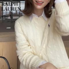 ポロラルフローレン ケーブルニット アイボリー L カシミヤ混 最高級 ポロラルフローレン ケーブルニット アイボリー L カシミヤ混 最高級
