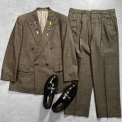 vintage 五大陸 ダブル ブラウン スーツ セットアップ M ピンズ 茶色