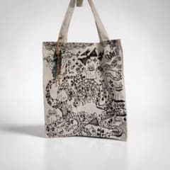 手描きイラスト　トートバック蛸　北欧 一点もの　アート　ハンドメイドのサムネイル
