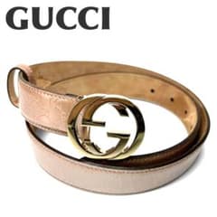 稀少カラー✨GUCCI シマレザー ベルト ピンク インターロッキング 金具