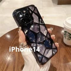 iPhone14 耐衝撃 スマホ ケース 黒 クリア 大理石風のサムネイル