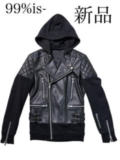 希少】99%IS- 牛革 ダブルライダース フード付き レザージャケット S 