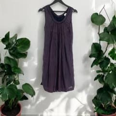 pas de calais パドカレ シルク混 ノースリーブワンピース 38 紫のサムネイル
