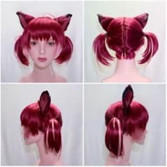 赤見かるび コスプレ ウィッグ VTuber ケモ耳 猫耳 つけ耳 赤見かるび コスプレ ウィッグ VTuber ケモ耳 猫耳 つけ耳