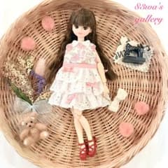 22㎝ドール服＊リバティ花柄ふんわりレースワンピース＆リボンバック2