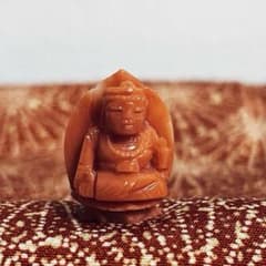 本珊瑚 珊瑚彫刻 工芸品 珊瑚置物 仏像 大日如来 彫刻 在銘入り 伯全