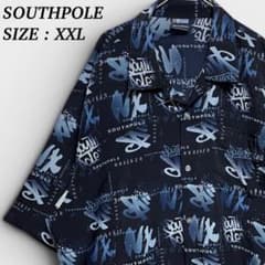 00s サウスポール 総柄 半袖 シャツ 2XL y2k ストリート ネイビー 00s サウスポール 総柄 半袖 シャツ 2XL y2k ストリート ネイビー