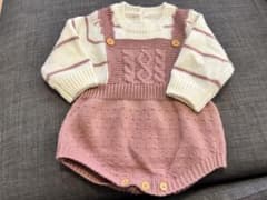 シーイン ニットロンパース ピンクとホワイトのサムネイル