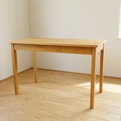 美品 無印良品 無垢材デスク（引出付）・オーク材 幅110cm 天然木