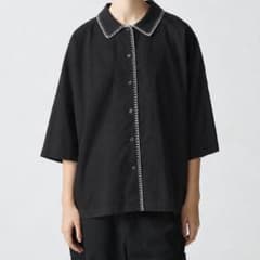 美品 mizuiro ind ブランケットステッチワイドシャツ ブラック - メルカリ
