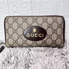 GUCCI スプリームGG タイガーヘッド ラウンドファスナー ブラウン 長