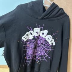 今夜だけ今回ガチの値下げ24時間以内配送！購入履歴あり！sp5derパーカー！ SP5DER パーカー ブラック紫 sサイズ 最終値下げ 早く買ってください