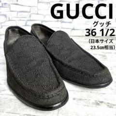 グッチ GUCCI キャンバス レザー ブラック GGロゴ スリッポン 23.5 