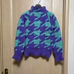 ジュンヤワタナベ　パープル×ミントグリーン 千鳥格子柄 ニット セーターのサムネイル