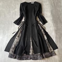 80s Vintage ロングワンピース 編み上げ レイヤード モード レトロ