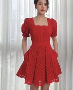セルフポートレイト ワンピース 刺繍 レッド UK8 未使用 Broderie