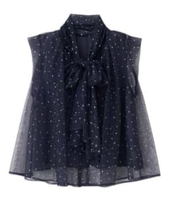 完売色　ココディール　新品タグ付き　ドットチュールリボンブラウス　ブラック 完売色 ココディール 新品タグ付き ドットチュールリボンブラウス