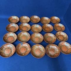 吉野塗 朱漆塗 菊蒔絵 銘々皿 20客 天然木 菓子皿 古玩 旧家 蔵出 骨董
