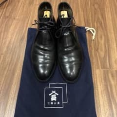 三陽山長 長伍郎チャッカブーツ黒 size6 1/2 ラバーソール 収納袋付き