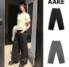 AAKE ブラック パターン入り ワイドレッグデニム