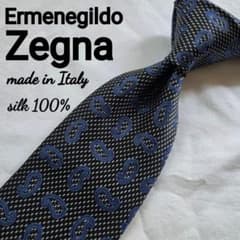 美品 Zegna ゼニア グレー ペイズリー柄 ネクタイ イタリア製 シルク