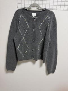 H＆M 花柄刺繍 ニットカーディガン グレーのサムネイル