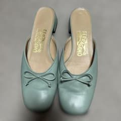 希少！フェラガモ ミュール サンダル リボン ミントグリーン6 1/2