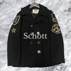 Schott ショット ピーコート ダブル ウール ワッペン 刺繍 ブラック M