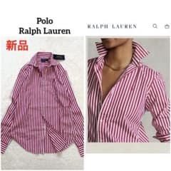 新品 ラルフローレン ロンドンストライプシャツ ルビーピンク ホワイト 