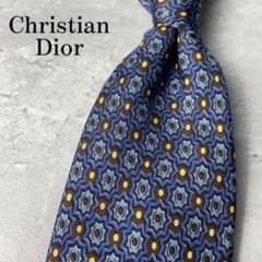 美品 Christian Dior トロッター柄 総ロゴ ネクタイ ブルー 青 美品 Christian Dior トロッターロゴ 総柄 ドット柄 ネクタイ 青