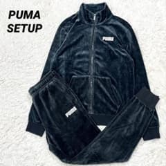 PUMA プーマ トラックスーツ M ベロア ジャージ セットアップ 紺 刺繍 