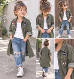 SOMETHING キッズ 長袖シャツワンピース カーキ 120cmのサムネイル