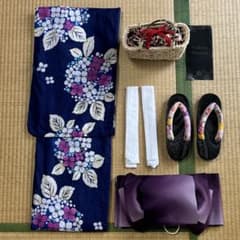 浴衣 帯 下駄 カゴ巾着 セット 紺 - メルカリ