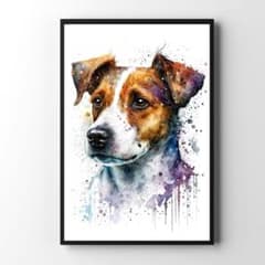 PET192】ジャックラッセルテリア犬 犬アート 水彩 いぬの絵 カッコイイ