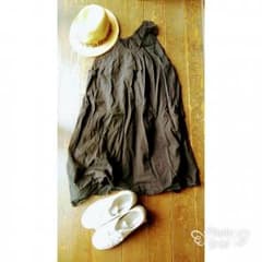 Handmade黒コットンリネンギャザーワンピのサムネイル