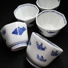 珍品 古伊万里 染付八角猪口5客 口径約7㎝ 東Y8-1006☆1Fタトチ - メルカリ