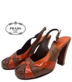 Prada high heels, stylish women's heels, orange and brown leather.