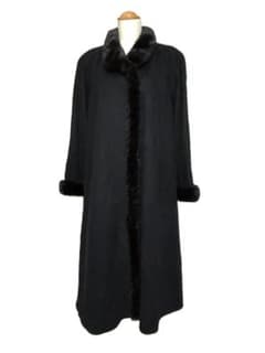 C410☆ピエールバルマン カシミヤコート 11 大きいゆったりミンク黒