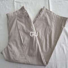 【美品】GU リネンブレンドストレートパンツ ベージュ XL